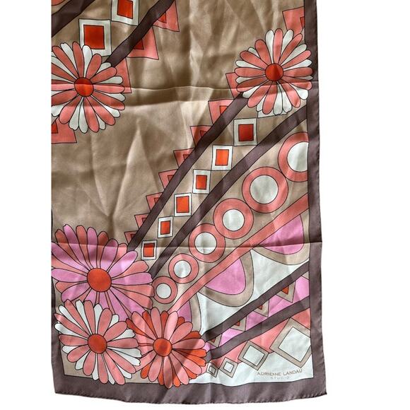 Adrienne Landau Silk Scarf Women's Pink Brown Floral Oblong 12" x 52" Rectangle - Picture 6 of 9